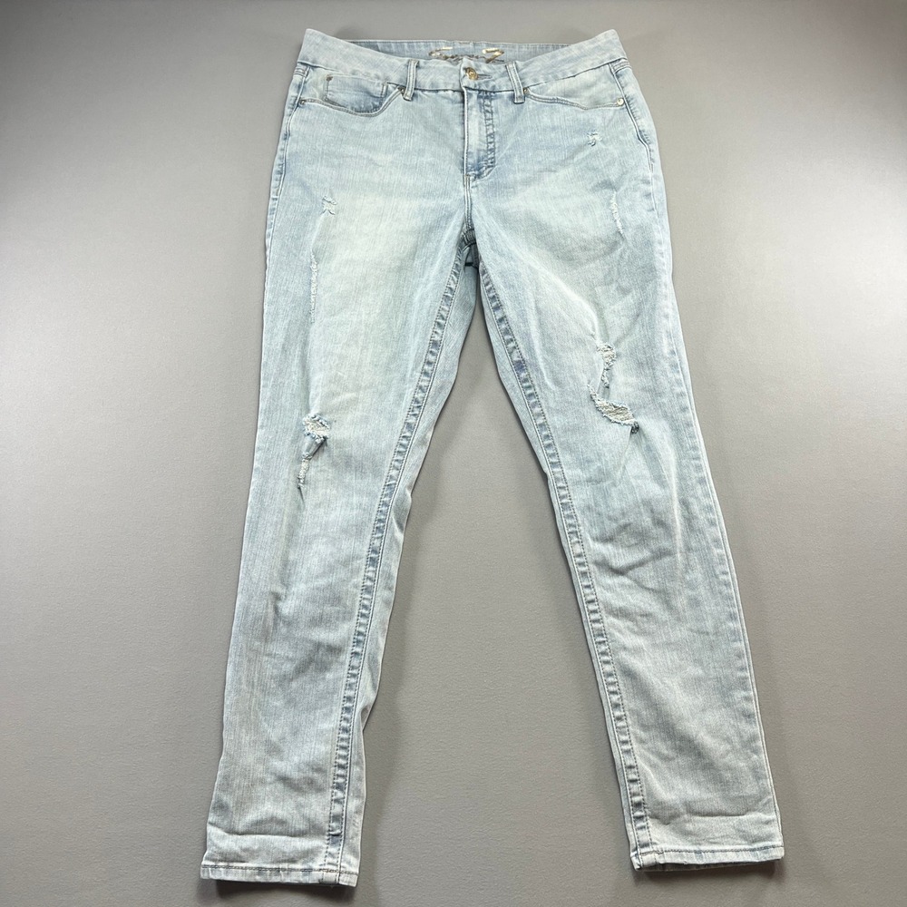 Seven7 Tummyless Skinny Jeans Womens 14 Blue Denim Stretch High Rise Distressed